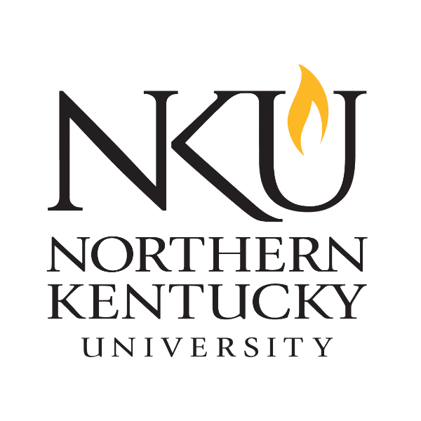 The NKU logo is in a serif font in black. A gold flame is visible within the U.